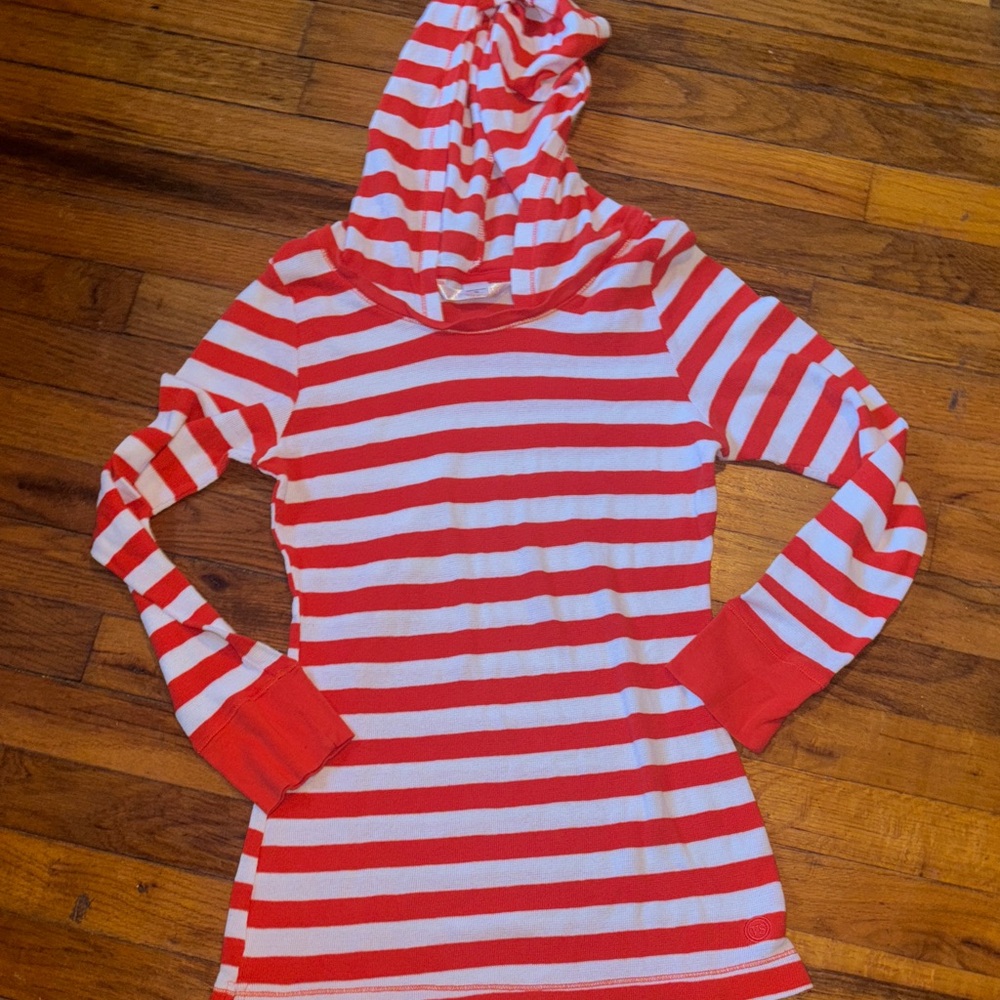 Victoria's Secret Red and White Striped Hoodie Top